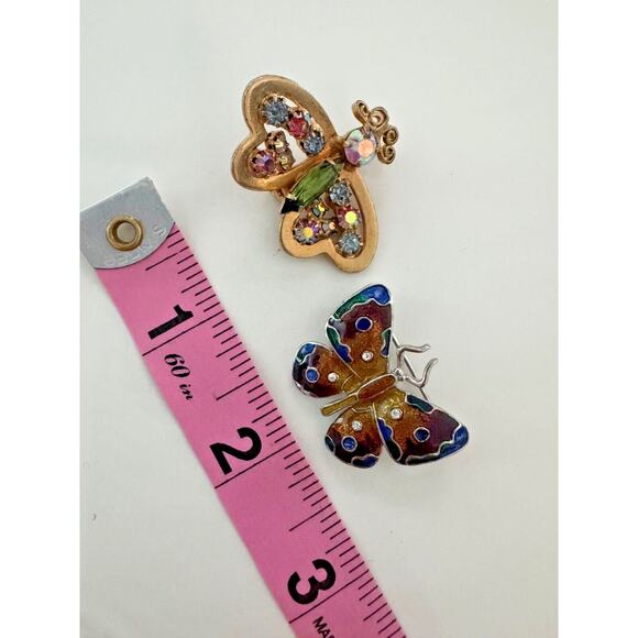 Vintage Butterfly Brooch Pins Lot of 2- Gold Tone with Rhinestones, Enamel Inlay - Picture 5 of 5
